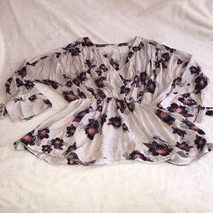 Free People Bohemian Floral Print Long Sleeve Top
